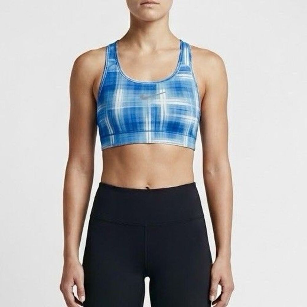 Nike Sports Bra Blue Plaid Tartan Running Yoga Gym Est Small Workout Training
